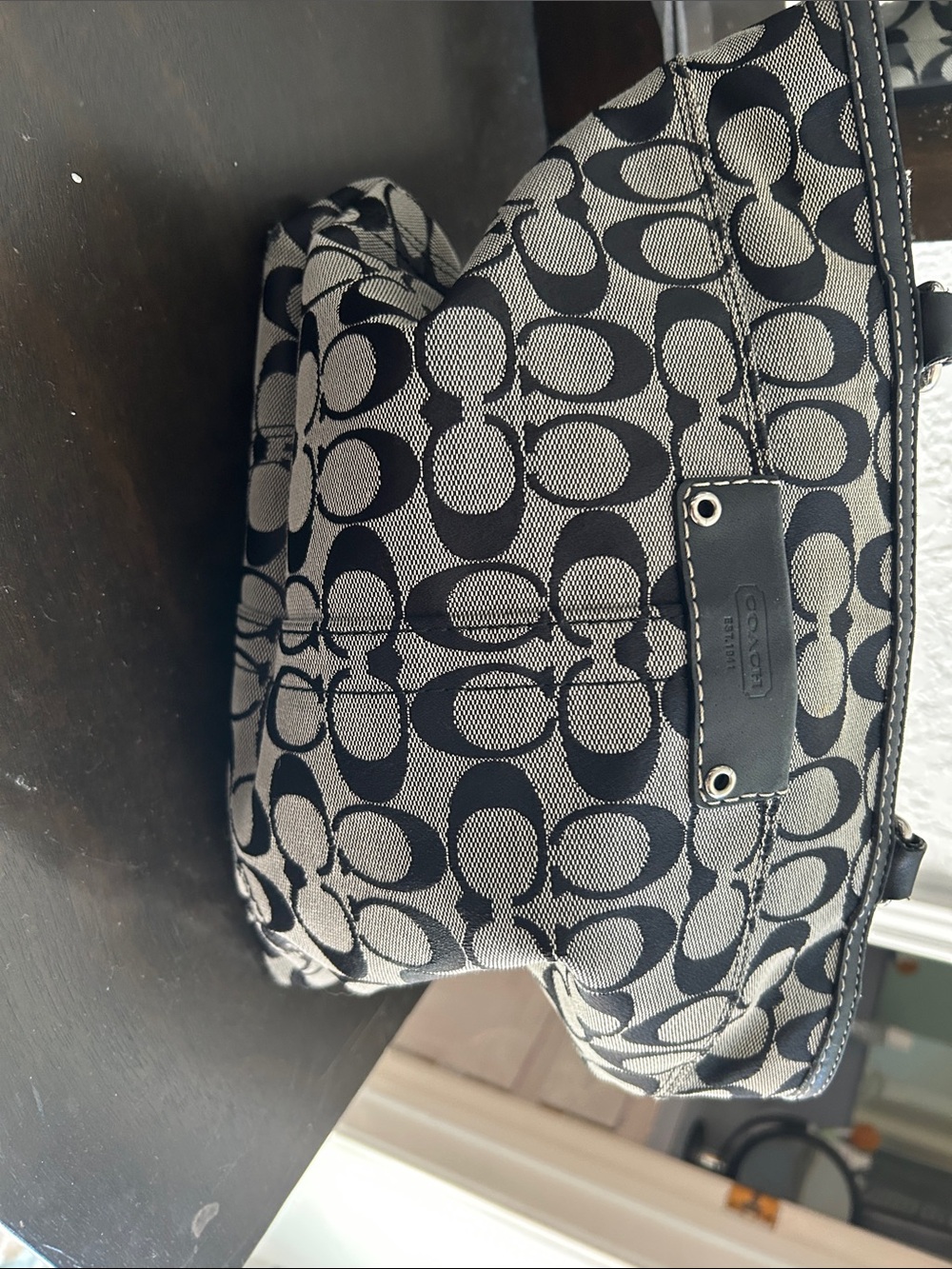 Coach Black and Gray Signature Jacquard Shoulder Bag